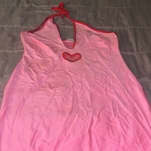 Pink Heart-Embroidered Halterneck Mini Dress